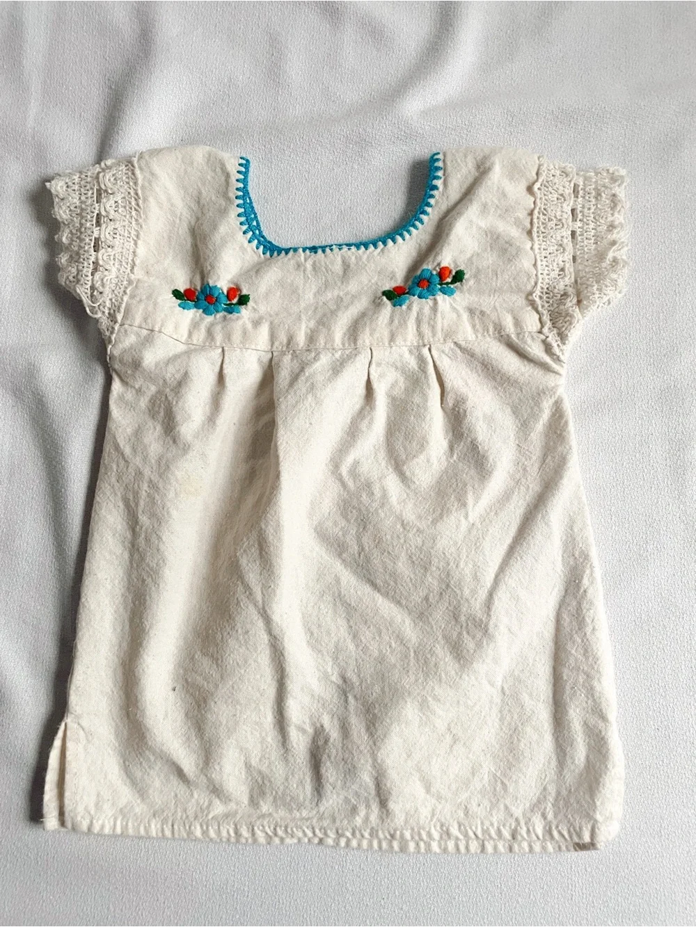 VINTAGE Dress Skirt Mexican Hand Embroidered Folk Art Cotton Top Handmade